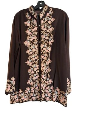 Banana Republic Brown Tunic with Pink & Cream Floral Embroidery
